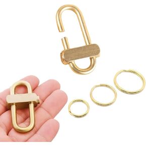 Brass Key Chain with 3 Rings - Keychain Hook by Pressing Side Button Slide Up and Down to Lock Buckle for Keys