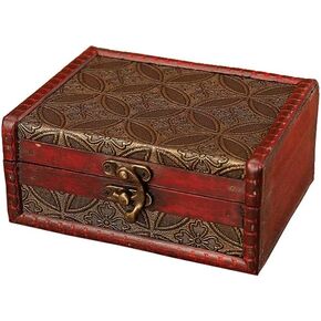 Wooden Treasure Box, Decorative Small Wood Vintage Handmade Treasure Chest Jewelry with Mini Metal Lock for Storing Jewelry Treasure