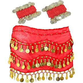 Belly Dance Hip Scarf with Bracelet, 128 Coins Belly Dance Skirt Wrap Belt, Zumba Yoga Dance Skirt Belt Waist Chain in Saudi Arabia