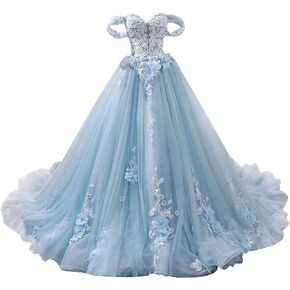 Ball Gown Tulle Off-The-Shoulder Sleeveless Applique Sweep/Brush Train Quinceanera Dresses