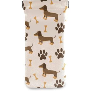 OTVEE Dachshund Dog Paw Print Eyeglass Pouch Microfiber Leather Squeeze Top Stylish Sunglasses Case for Women