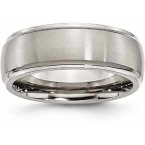 Solid Titanium Ridged Edge 8mm Men's Matte Brushed Finish and Plain Classic Wedding Band Ring Comfort-Fit