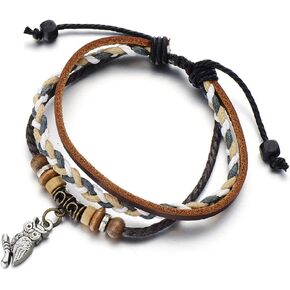 COOLSTEELANDBEYOND Owl Brown Leather Bracelet Wristband Wrap Bracelet for Women