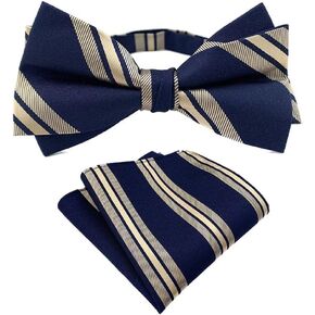 Secdtie Bow Ties for Men Boys Bow Tie Pre-tied Striped Bowtie Pocket Square Set Wedding Party
