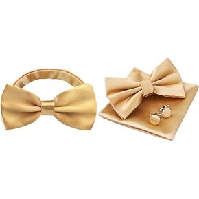 Alizeal Mens Adjustable Pre-tied Bow Tie-Champagne, Tuxedo Bow Tie, Hanky and Cufflinks Set-Champagne