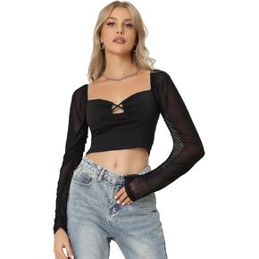 Allegra K Bustier Crop Tops for Women's Sweetheart Neck Mesh Long Sleeve Corset Top