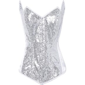 Daisy corsets womens White/Silver Sequin Pointed Top Steel Boned Corset