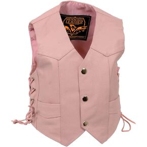 Milwaukee Leather SH2011LPNK Girls Pink Classic Three Snap Leather Vest