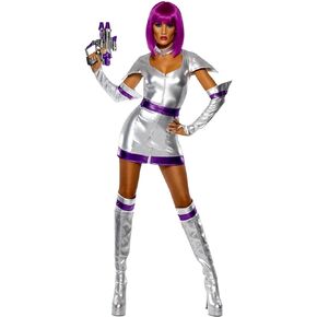 Smiffys Fever Women's Space Cadet Costume, Medium, Silver Metallic