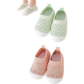 Baby Toddler Non-skid Shoes Non Slip Floor Slipper for Boys Girls First Walking 6-24 Months 2 Pairs