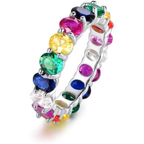 Barzel Created-Gemstone Eternity Ring For Women 18K White Gold Plated Oval Cut Created Gemstone Eternity Wedding Band