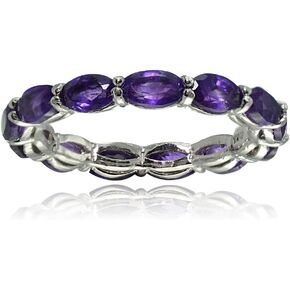 Ice Gems Sterling Silver African Amethyst 5x3mm Oval-cut Eternity Band Ring