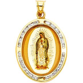 The World Jewelry Center 14k REAL Yellow Gold Religious Our Lady of Guadalupe CZ Charm Pendant
