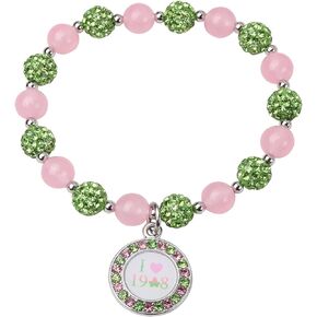 Sorority Paraphernalia Gift Sorority Jewelry Pink and Green Jewelry Leaf Bracelet Greek Sorority Gift Pearl Bracelet for Women Girls
