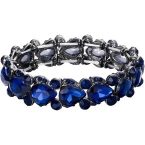 Flyonce Women's Austrian Crystal Wedding Bridal Floral Tear Drop Elastic Stretch Bracelet