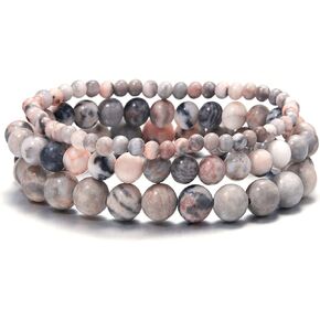 Natural Stone Bead Bracelets Set 4mm/6mm/8mm 3pcs/set Adjustable Stretchable Bracelets Handmade Colorful Bracelet Jewelry for Women Men