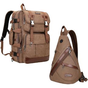 WITZMAN Canvas Backpack Large Carry On Travel Backpack Duffel Bag Fit 18 inch Laptop Sling Bag for Men Women Convertible Crossbody Chest Bag