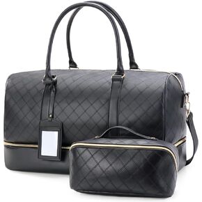 Oflamn Weekender Bags for Women Leather Travel Duffle Bag Large Capacity Overnight Bag with Toiletry Bag and Shoe Compartment Black in Kuwait