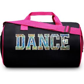 Dance Duffle Bag for Girls, Kids Travel Bag with Adjustable Carry on and Handy Pouch, Dance Accessories for Girls, Teens (Black/Multi)
