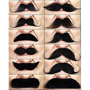 Mustaches Self Adhesive Fake Mustache Mix, Novelty, False Facial Hair Value Pack (12pcs.)