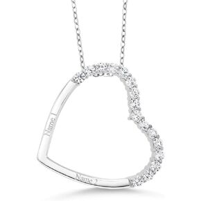 Gem Stone King 925 Sterling Silver Created White Sapphire Personalized Engraved Promise Name Love Heart Shape Pendant Necklace For Women (0.50 Carat with 18 Inch Silver Chain)