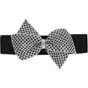Women Wide Dress Belts Stretchy Elastic Rhinestone Bow Belt Cinch Waist Belt for Women Ladies Dresses