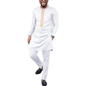 HD Africa Men Clothing Gentlemen Embroidery Top Shirt and Pants Dashiki Outfit
