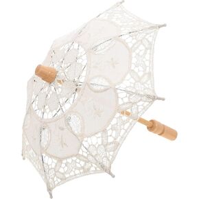 BESPORTBLE Lace Wedding Umbrella, Vintage Bridal Umbrella Craft Flowers Parasol for Photo Party Celebration White