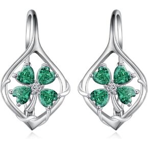 Shamrock Earrings 925 Sterling Silver St Patricks Day Four Leaf Clover Earrings Irish Jewelry Gifts for Women Girls