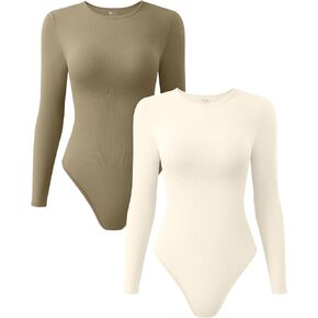 TOB للنساء قطعتين ملابس داخلية مثيرة مضلع قطعة واحدة كم طويل رقبة دائرية ملابس داخلية رمادي داكن بيج in Kuwait