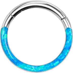 G23 Titanium 16G 20G OPAL Septum Piercing Clicker Ring, Hinged Nose Ring, Daith Earrings Conch Helix Cartilage Tragus Piercing Jewelry