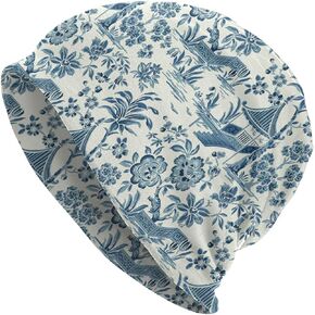Skull Cap Chinese Blue and White Porcelain National Style Beanie Balaclava Women for Men Winter Knit Soft Hats Hat Caps
