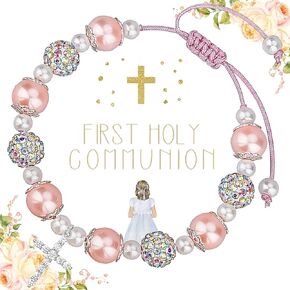 First Communion Gifts for Girls,Baptism Gifts,First Holy Communion Pearl Bracelet,Confirmation Gifts for Teenage Girl,Catholic Gifts,Cross Bracelets Religious Jewelry Gift for Goddaughter