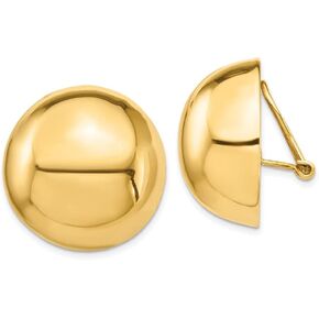 Diamond2Deal 14k Yellow Gold Omega Clip Half Ball Stud Earrings for Women (L-24 mm W-24 mm)