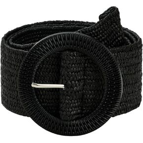 Verdusa Women's Round Buckle Elastic Straw Belts Boho Waist Belt