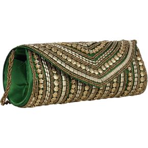 Beaded Sizzling Rajasthani Style Hand-Cum-Wedding Clutch for Women & Girls - Green Color in Kuwait