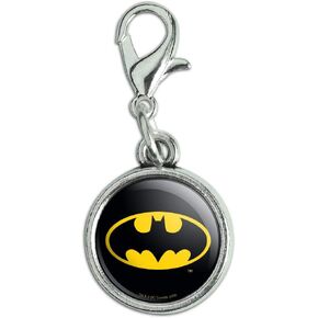 GRAPHICS & MORE Batman Classic Bat Shield Logo Antiqued Bracelet Pendant Zipper Pull Charm with Lobster Clasp
