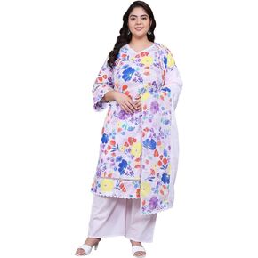 Tissu Women's Plus Size Mulicolor Printed Pure Cotton Kurta With Palazzo & Dupatta