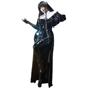 miccostumes x Chowbie Sisters زي المرأة راهبة تأثيري بدلة سوداء مع طوق عقال قلادة
