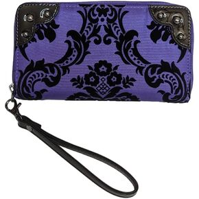 Rock Rebel Black on Royal Purple Wristlet Violet Victorian Damask Zip Around Wallet