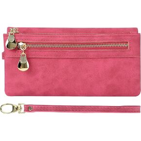 Women PU Leather Card Holder Multi Pocket Large Long Wristlet Clutch Wallet, Black