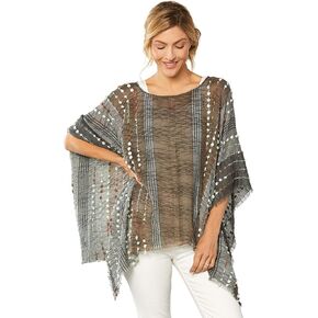 DEMDACO Textured Stripe Grey Mix One Size Fits Most Polyester Fabric Poncho Shawl
