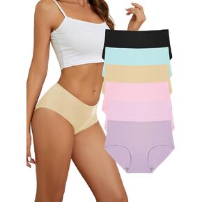 Bolivelan Women's Seamless Bikini Underwear Mid Rise No Show Soft Cheeky Ladies Underwear for Women 6 Pack