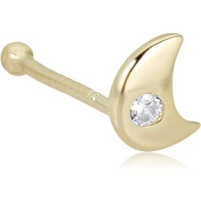 AVORA 14K Gold Simulated Diamond CZ Dainty Crescent Moon Nose Ring Body Jewelry (22 Gauge)