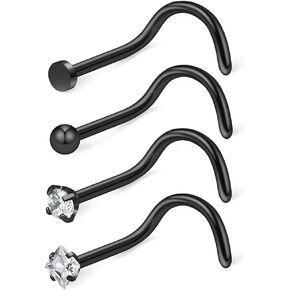Ruifan 20G Surgical Steel Flat Ball Clear Diamond CZ Nose Stud Rings Screw Piercing Jewelry 4PCS