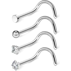Ruifan 20G الجراحية الصلب الكرة المسطحة واضح الماس تشيكوسلوفاكيا الأنف مسمار خواتم المسمار ثقب المجوهرات 4 قطعة in Kuwait