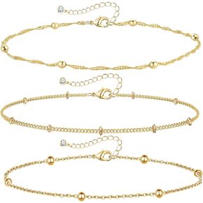 YANODA 3Pcs Gold Ankle Bracelets for Women Dainty 14k Gold Plated Layering Anklets Set Adjustable Fashion Link Chain Ankle Bracelet Adjustable Beach Foot Jewelry Gifts for Women