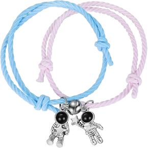Hanreshe Astronaut Bracelets for Couples Crystal Jewelry Gifts for Mutual Attraction Matching Friendship Handmade Braided Rope 2pcs