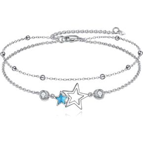LUHE Star Anklets Sterling Silver Layered Chain Star Ankle Bracelets Jewelry Gifts for Women Girls