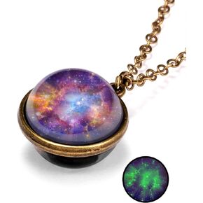Galaxy Pendant Necklaces Planets Necklace Pendent Double-Sided Glass Ball Universe Galaxy Solar System Guardian Stars Necklace Astronomy Solar System Star Beautiful Necklace Lover Gift